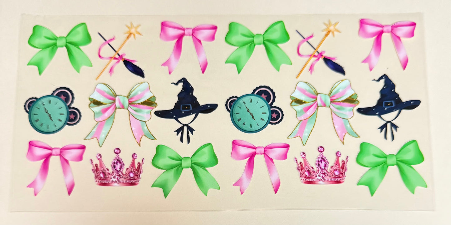 C515- (1PC) WITCH/PRINCESS/BOWS 16OZ UV DTF Transfer Wrap/Sticker for Cup/Tumbler