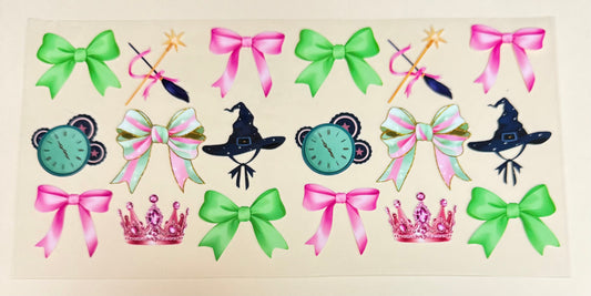 C515- (1PC) WITCH/PRINCESS/BOWS 16OZ UV DTF Transfer Wrap/Sticker for Cup/Tumbler