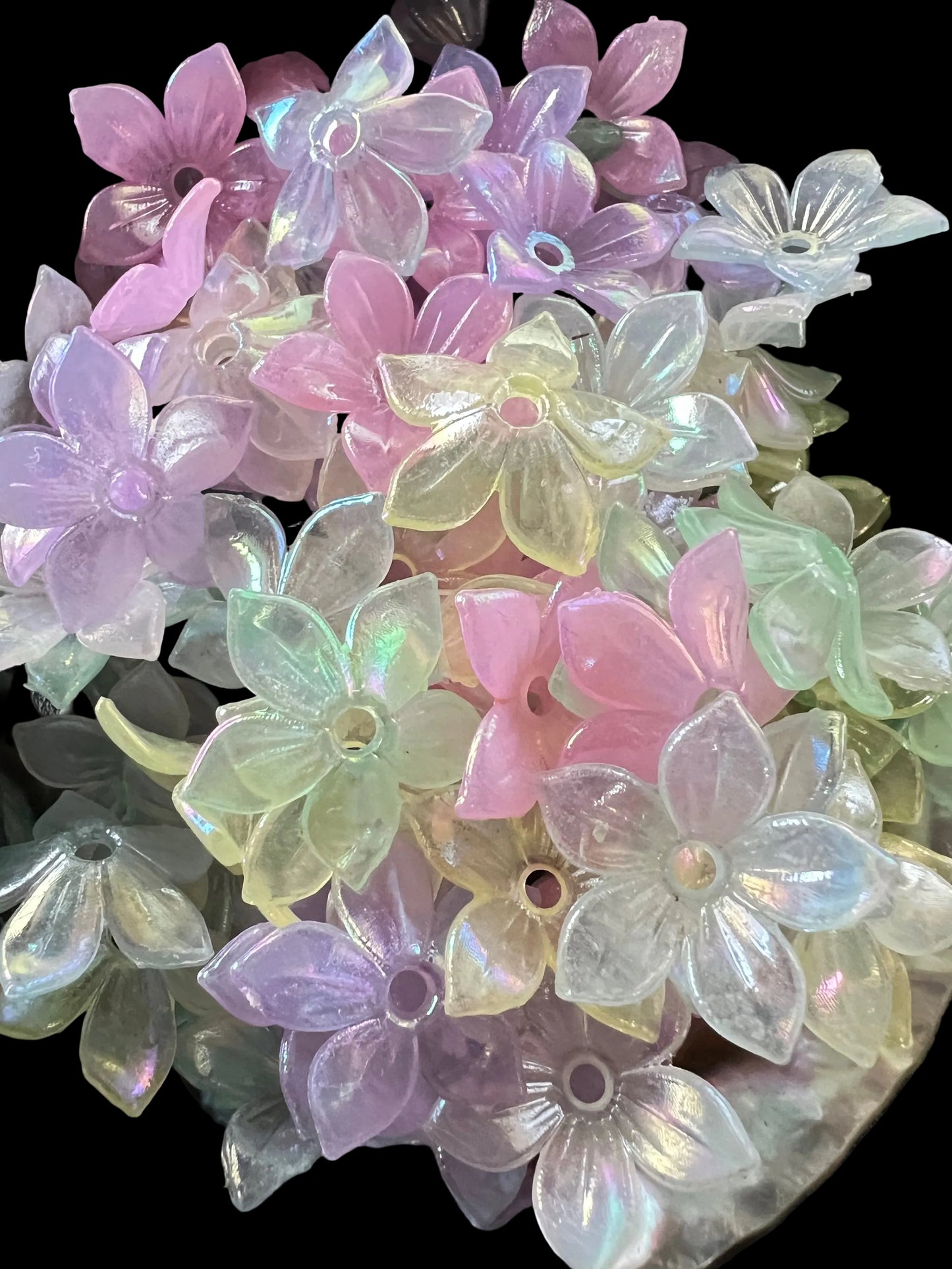 10 PCS- 22mm Flower Base Pastel Rainbow UVAB Galaxy Iridescent Glitter Beads image 0