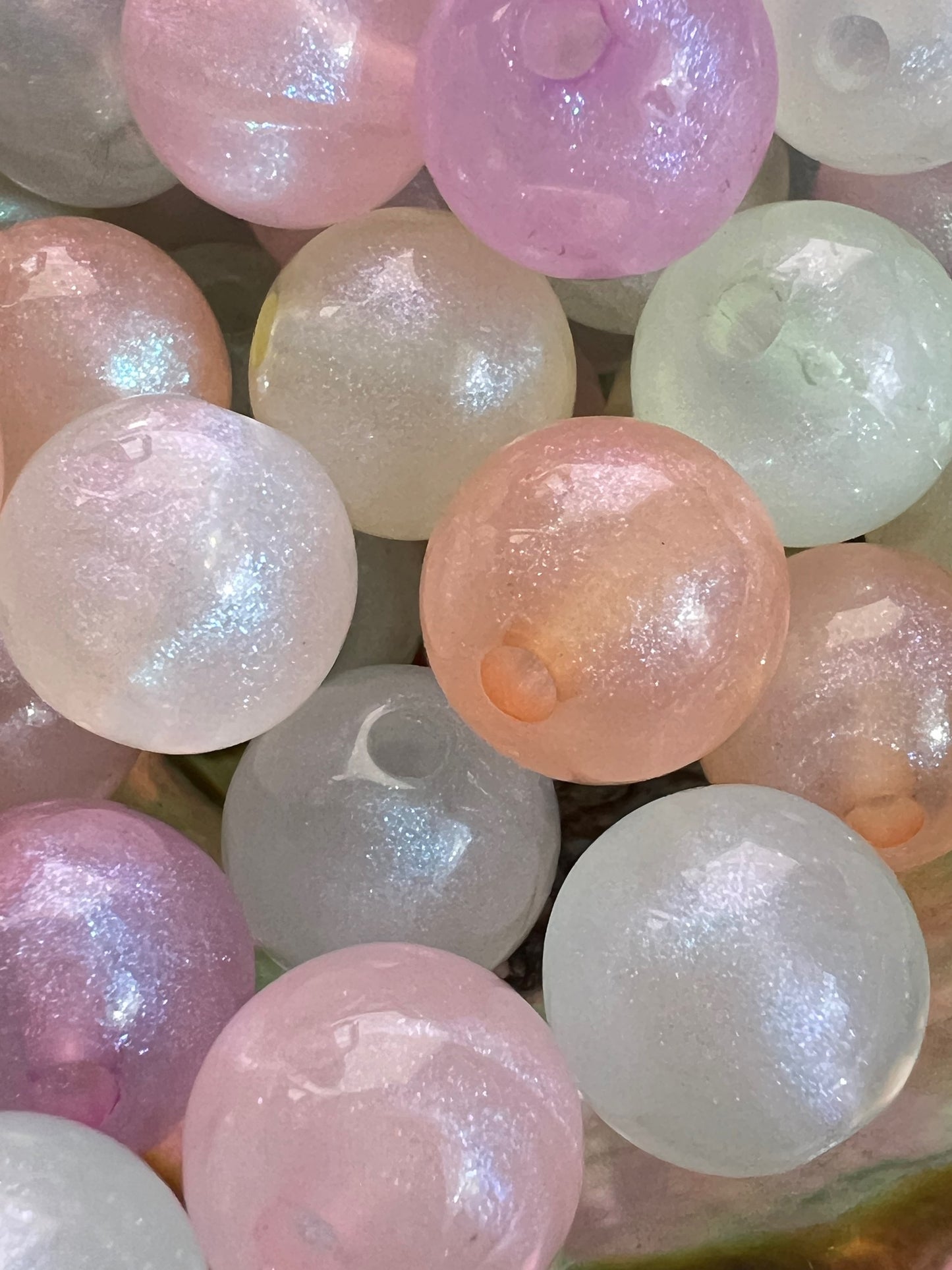 10 PCS- 13mm Light Pastel Transparent Iridescent Galaxy Glitter Acrylic Beads image 3