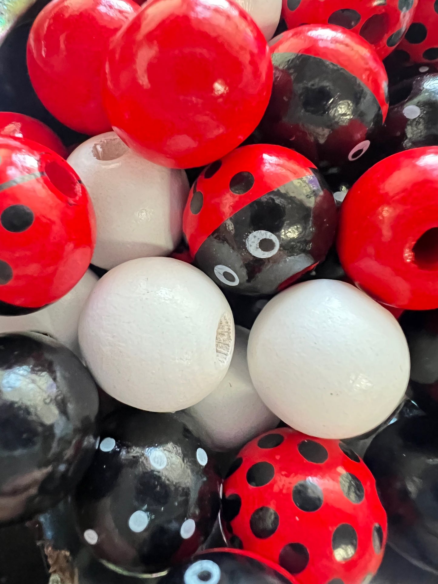 10 PCS-  16mm Multicolored LadyBug/Red/Black/White Polka Dot Wooden Beads image 2
