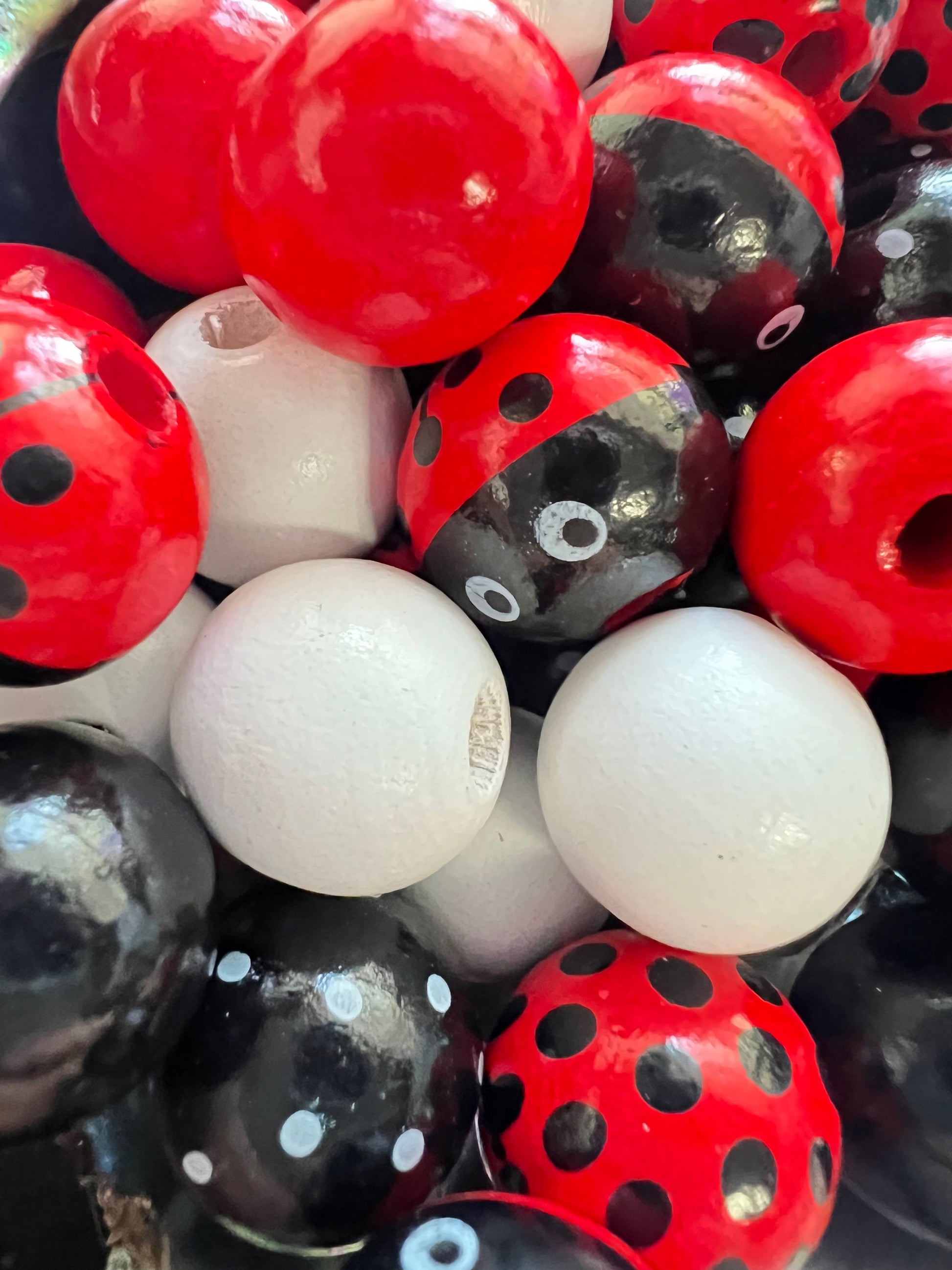 10 PCS-  16mm Multicolored LadyBug/Red/Black/White Polka Dot Wooden Beads image 2