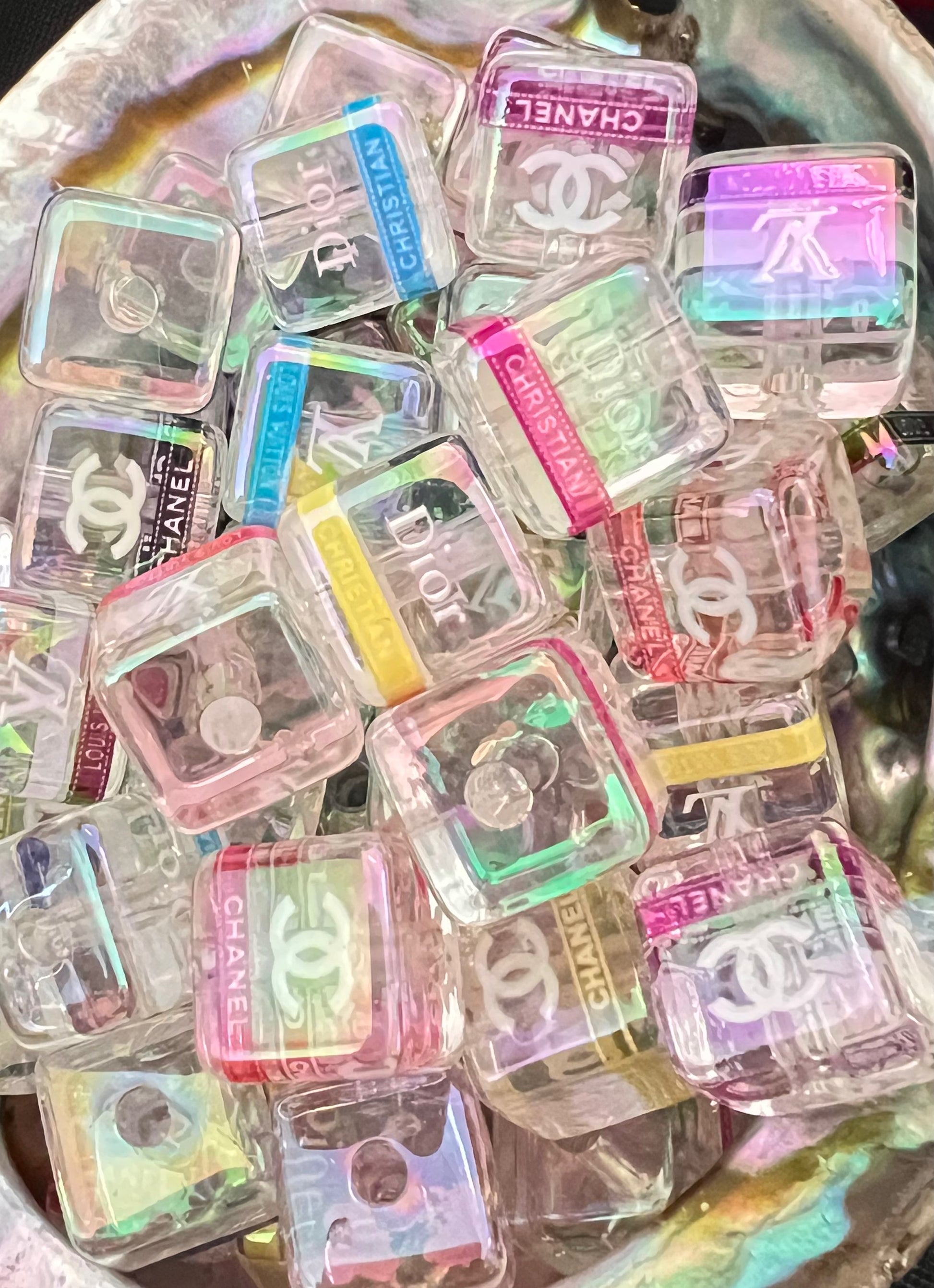5PCS Choose Your Design, LoVe, C/C, DI OR, Colors, Cube/Square UVAB Coated Beads image 9