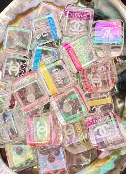 5PCS Choose Your Design, LoVe, C/C, DI OR, Colors, Cube/Square UVAB Coated Beads image 9