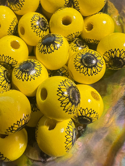 10 PCS-  16mm Yellow/Black Sunflower Wooden Bead image 2