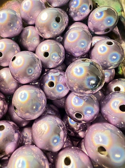 10 PCS - 16mm Lavender Purple Glossy Holographic/Metallic Acrylic Beads image 2