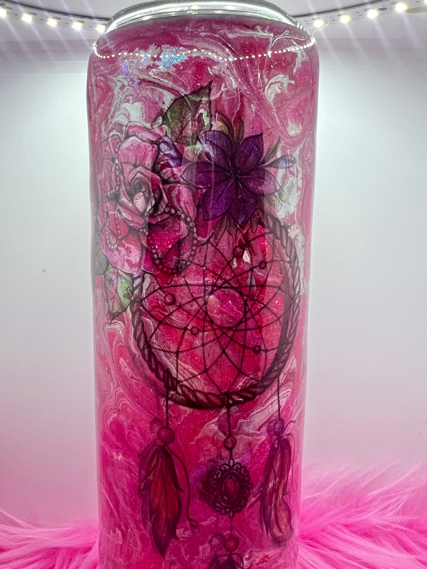 (1)- RTS 30oz Straight Dreamcatcher Rose Pinks/Silver ink/glitter Epoxy Tumbler image 3