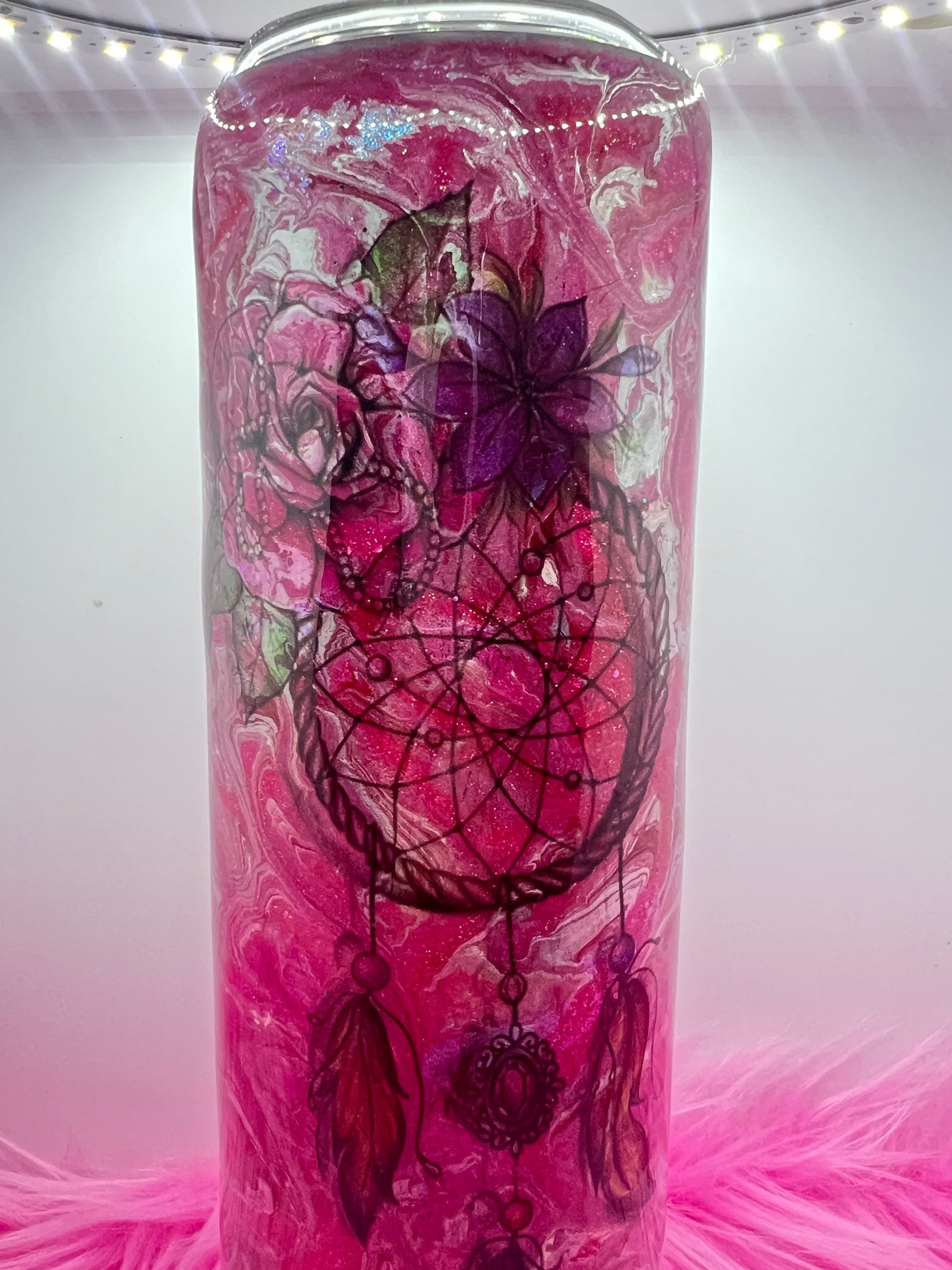 (1)- RTS 30oz Straight Dreamcatcher Rose Pinks/Silver ink/glitter Epoxy Tumbler image 3
