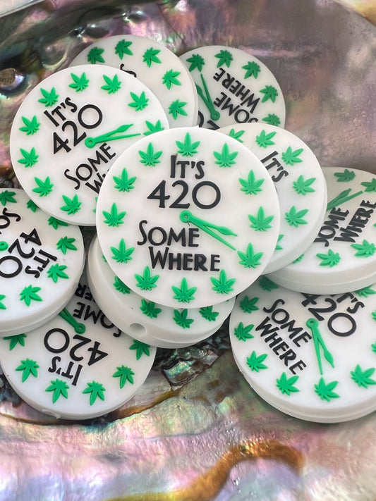 (1)PC- Round Shaped It's 4:20 Somewhere Clock Focal Bead image 0