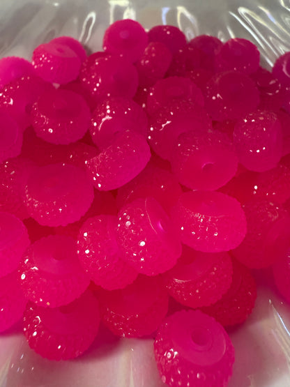 R54- (10PCS) 12mm NEON PINK Round Rondelle Style Spacer Plastic/Acrylic Beads for DIY
