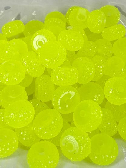 R56- (10PCS) 12mm NEON YELLOW Round Rondelle Style Spacer Plastic/Acrylic Beads for DIY