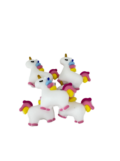 F26- (1)PC 1.1" 3D White/Rainbow Unicorn Focal Bead for DIY Keychains, Wristlets, Cup Charms, Car Charms ETC