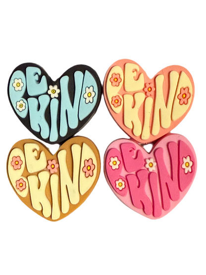 F/Q87 (1)PC 1.1" Choose your color- BE KIND Heart W/Flowers Focal Bead for DIY Keychains, Wristlets, Cup Charms, Car Charms ETC