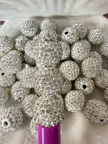 R8- (10PCS) 16mm Silver Pave-rhinestones with Polymer Clay Core Beads for DIY