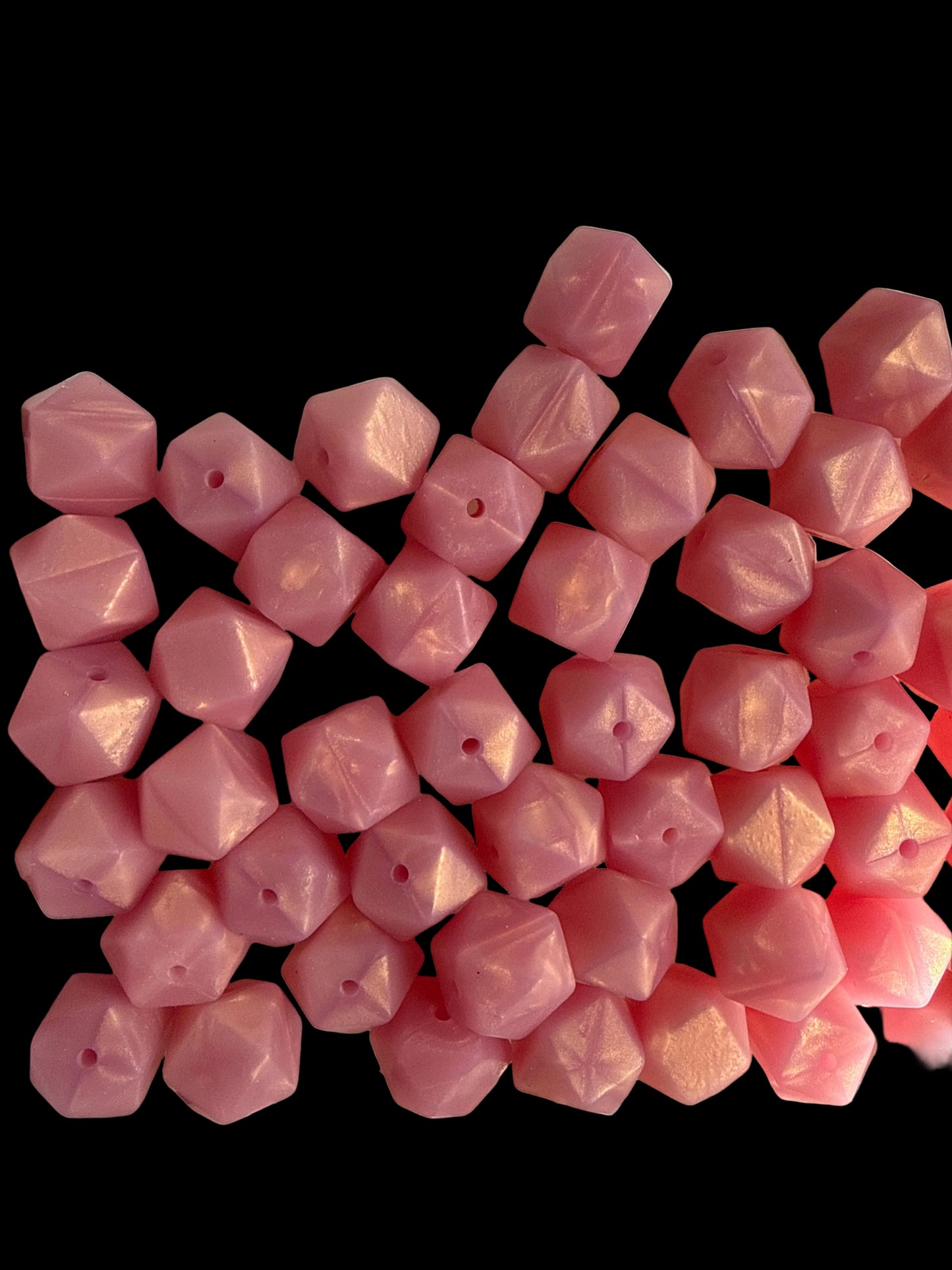 SILB27- (10PCS) 18mm Hexagon SHIMMERING OPAL PINK Color SILICONE beads for DIY