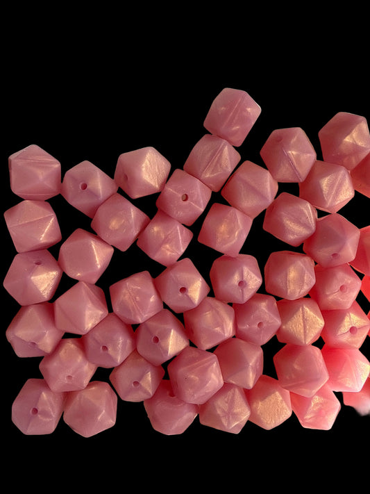 SILB27- (10PCS) 18mm Hexagon SHIMMERING OPAL PINK Color SILICONE beads for DIY