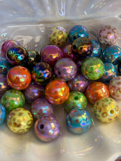 B12- (10PCS) 16mm Mixed Color UVAB Leopard Print Bubblegum Mixed Acrylic Beads for DIY