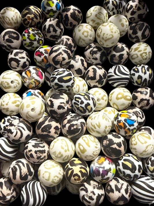 SILB20- (10PCS) 15mm Round Multicolored Aztec/Western Blue Color MIX of SILICONE beads for DIY