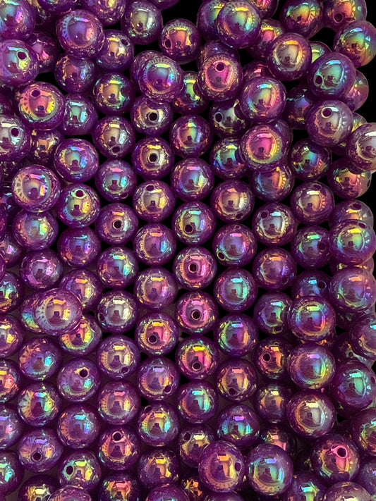 GGB8- (10PCS) 15mm STUNNING PURPLE GLOW Rainbow UVAB Galaxy Shimmer Iridescent Acrylic Beads for DIY
