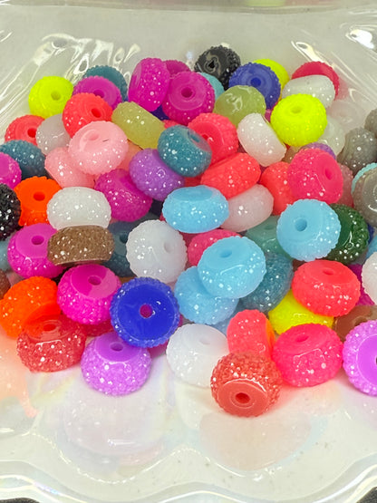 R64- (10PCS) 12mm MIXED COLORS Round Rondelle Style Spacer Plastic/Acrylic Beads for DIY