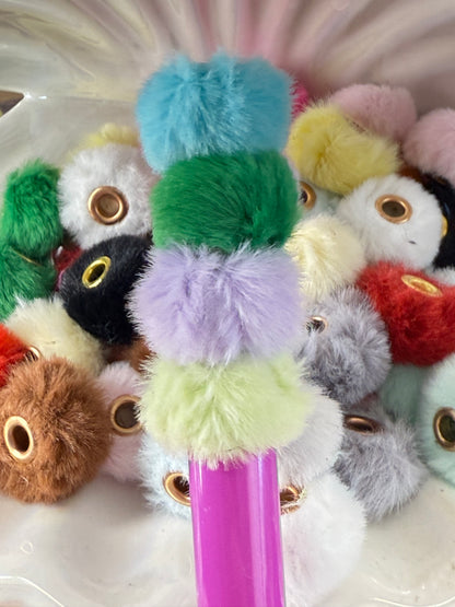 R95-(10PCS) 14mm Multi Color Round Fuzzy Faux Furry PomPom W/large Hole Beads for DIY