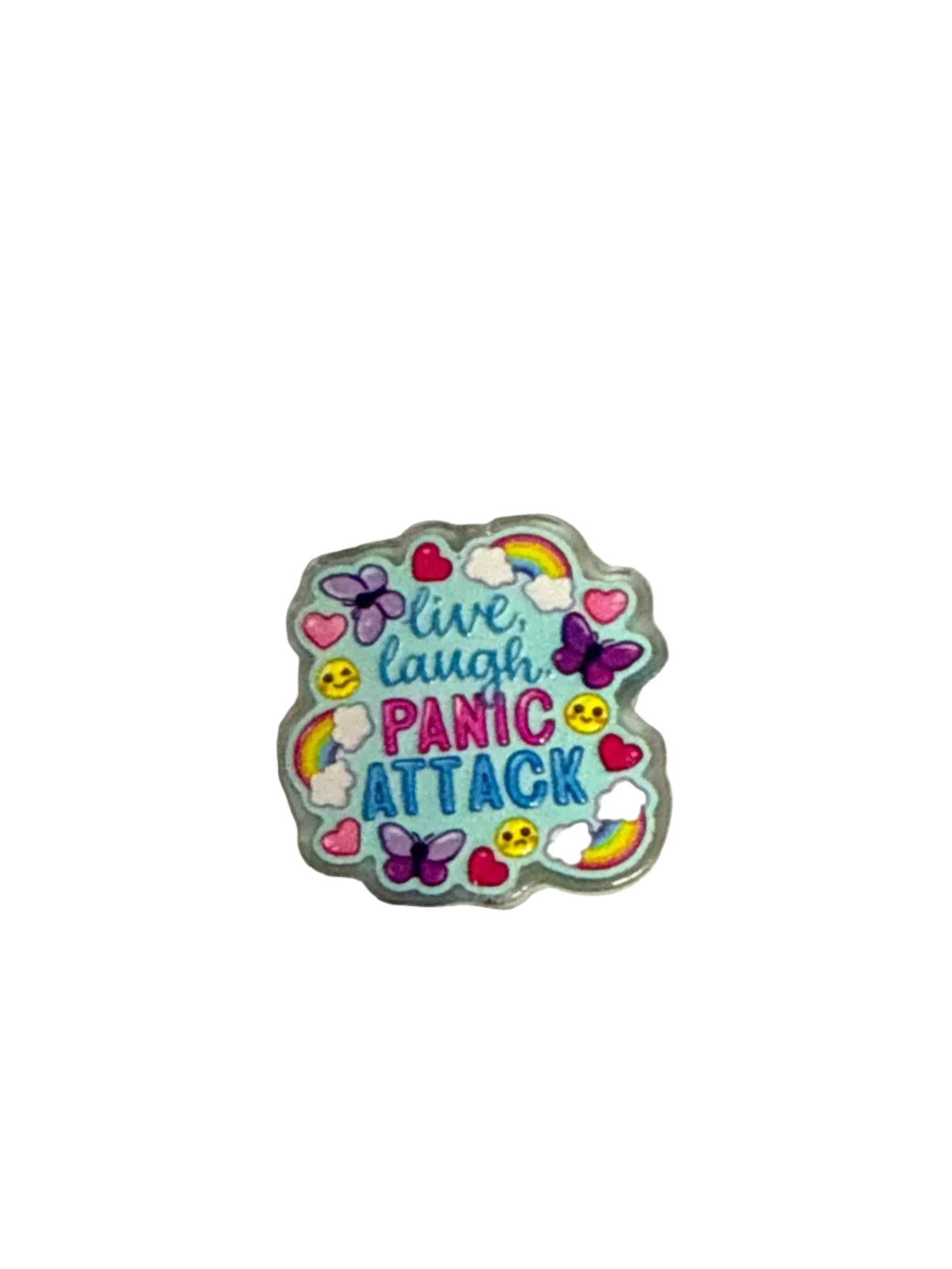 F/ACR40- (1)PC 1" Live Laugh Panic attack Rainbow Acrylic Focal Bead for DIY Pens, Keychains, Wristlets, Cup Charms, Car Charms ETC