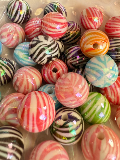 B14- (10PCS) 16mm Mixed Color Zebra stripes UVAB Bubblegum Acrylic Beads for DIY