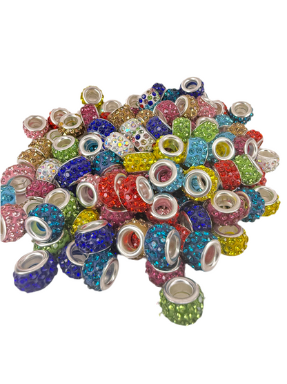 R81-(10PCS) 11mm Multi Color Rhinestone Round Style Acrylic/Plastic Spacer/Wheel Beads for DIY