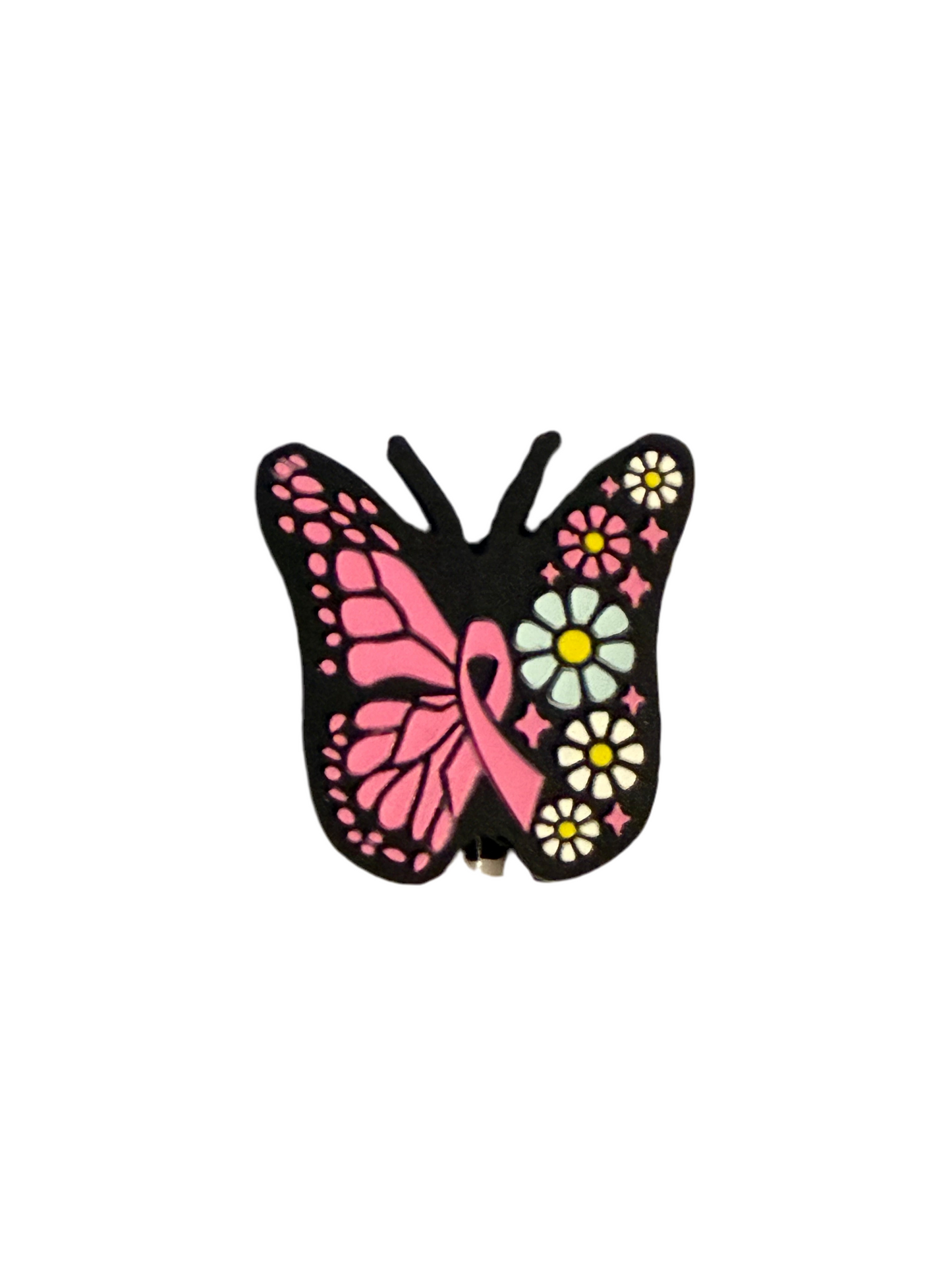F/DX 16 (1)PC 1.1" Pink Butterfly Ribbon W/Colorful Flowers Focal Bead for DIY Keychains, Wristlets, Cup Charms, Car Charms ETC