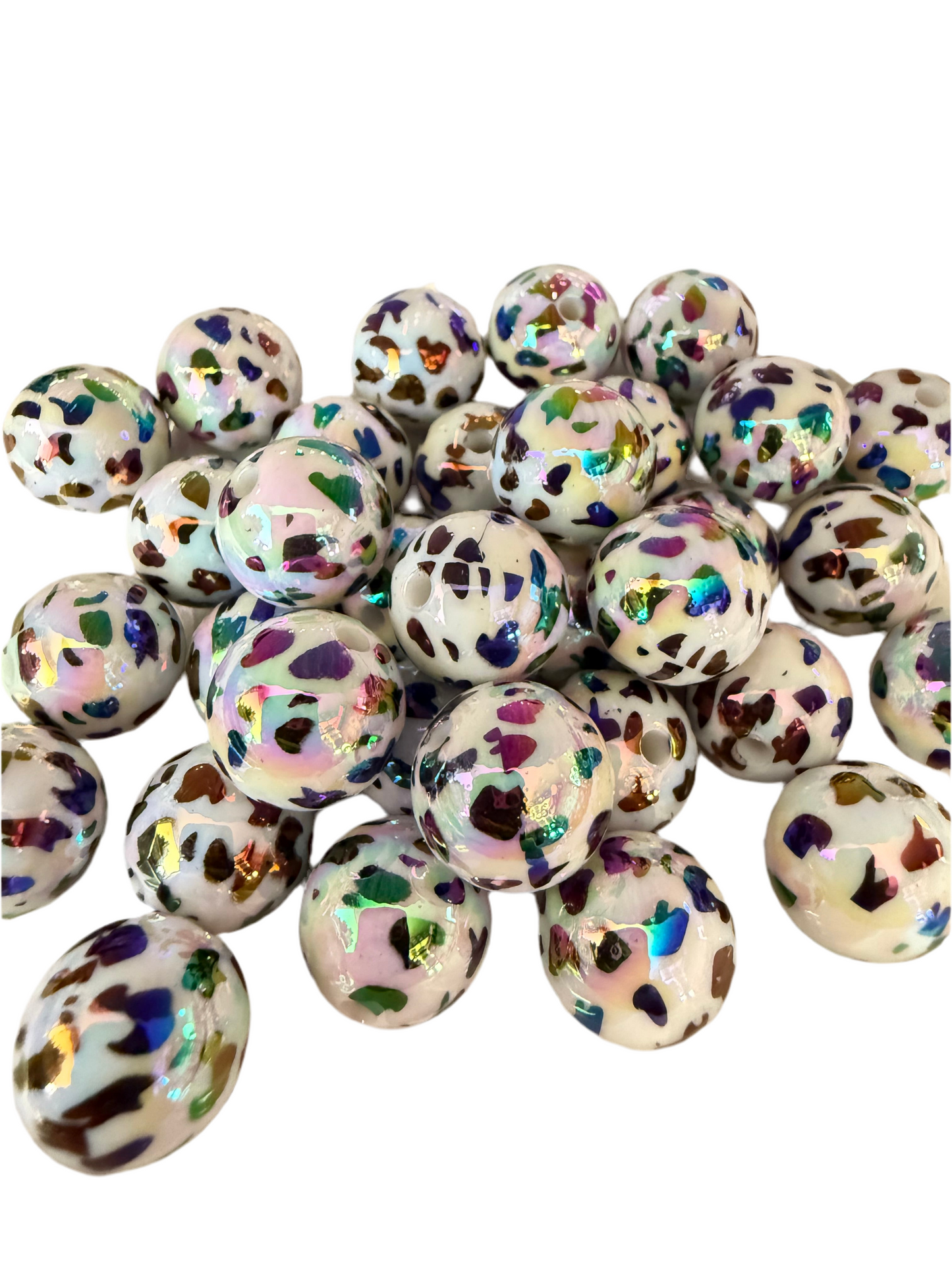 B2- (10PCS) 16mm White/Black Cow print UVAB Bubblegum Acrylic Beads for DIY