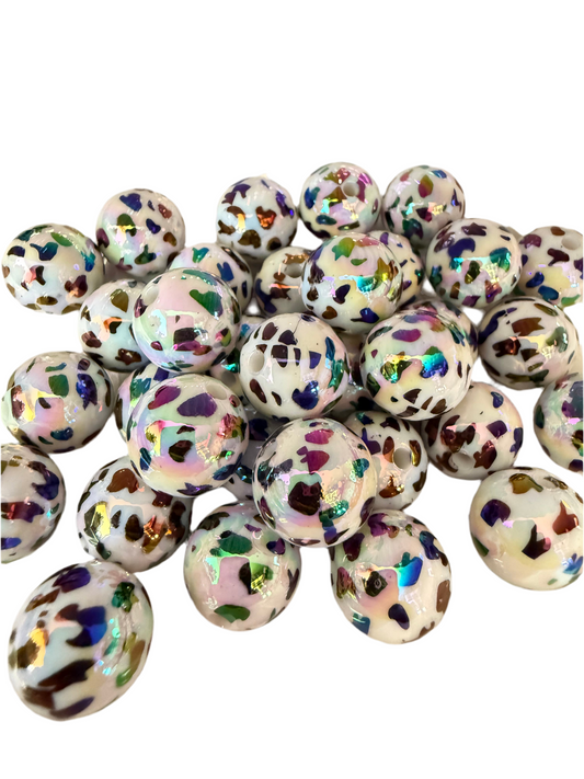 B2- (10PCS) 16mm White/Black Cow print UVAB Bubblegum Acrylic Beads for DIY