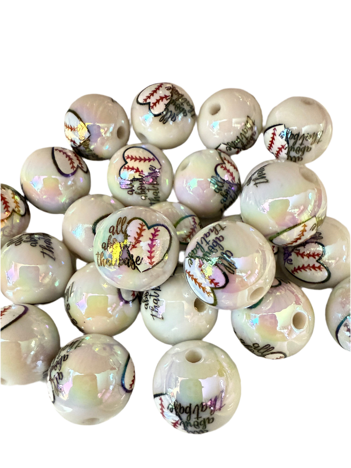 B8- (10PCS) 16mm White UVAB All about that base Sports Bubblegum Acrylic Beads for DIY