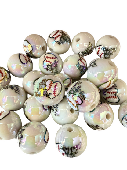 B8- (10PCS) 16mm White UVAB All about that base Sports Bubblegum Acrylic Beads for DIY