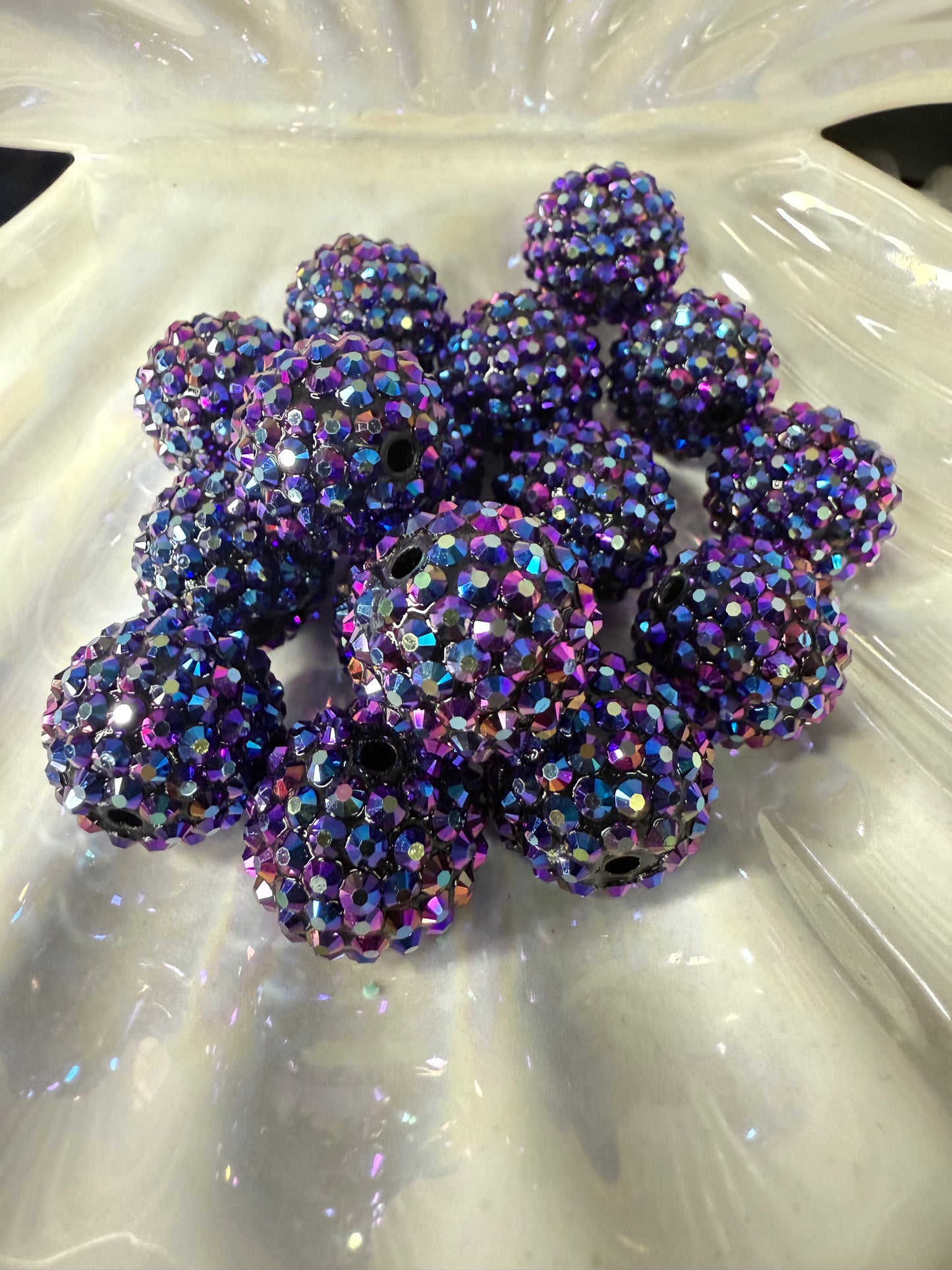 R28- (5PCS) 20mm Eggplant Purple/Royal Blue AB Bubblegum Acrylic RHINESTONE Beads for DIY
