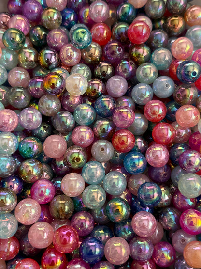 GGB5- (10PCS) 15mm STUNNING Multicolor Rainbow UVAB Galaxy Shimmer Iridescent Mixed Color Acrylic Beads for DIY