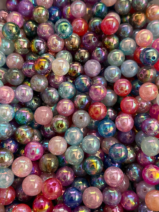 GGB5- (10PCS) 15mm STUNNING Multicolor Rainbow UVAB Galaxy Shimmer Iridescent Mixed Color Acrylic Beads for DIY