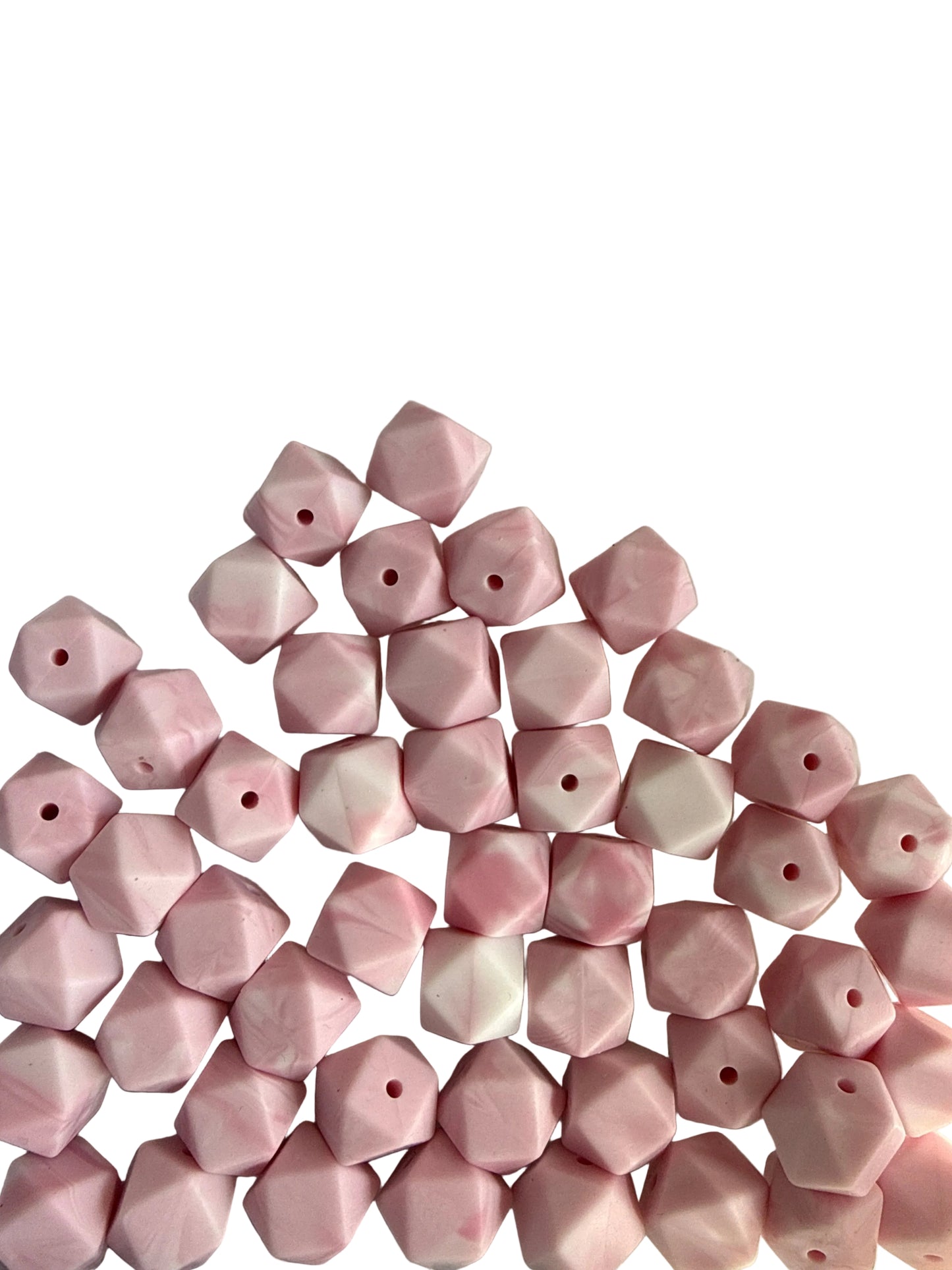SILB33- (10PCS) 18mm Hexagon PINK/WHITE SWIRL Color SILICONE beads for DIY
