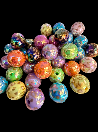 B12- (10PCS) 16mm Mixed Color UVAB Leopard Print Bubblegum Mixed Acrylic Beads for DIY