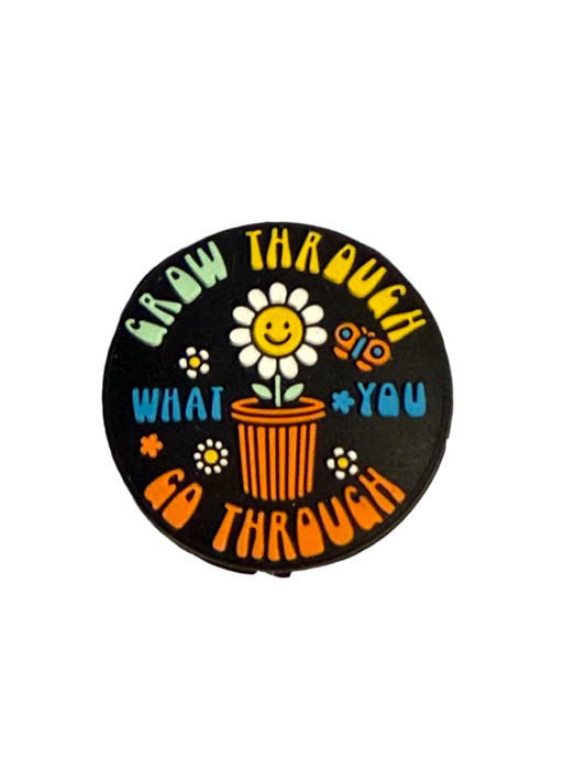 F/Q37- (1)PC 1.2" Grow Through what you Go Through W/Flower Focal Bead for DIY Keychains, Wristlets, Cup Charms, Car Charms ETC