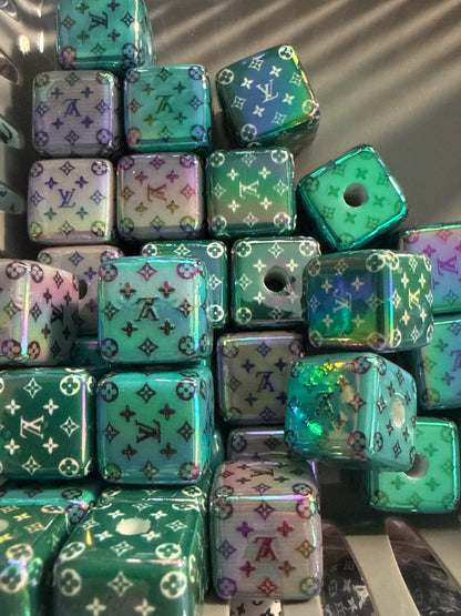 (5PCS) Choose Your Design, LoVe, C/C, DI OR, Colors, Cube/Square UVAB Coated Beads
