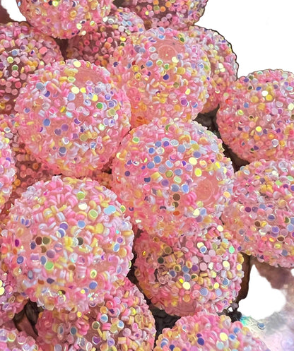 R26 PEACH- (10PCS) 20mm Bubblegum Acrylic Sugar Beads Coated with Glitter Flakes Beads for DIY