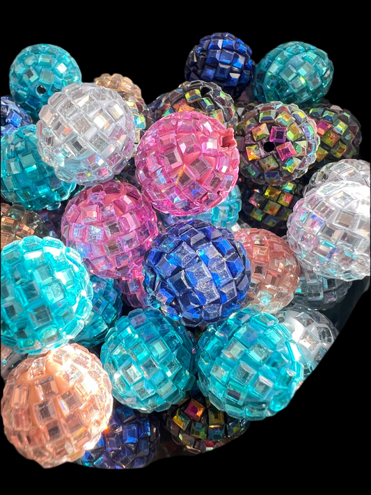 R106 (10PCS)- 16mm Round Multicolor Rhinestone Disco Round Clay Beads