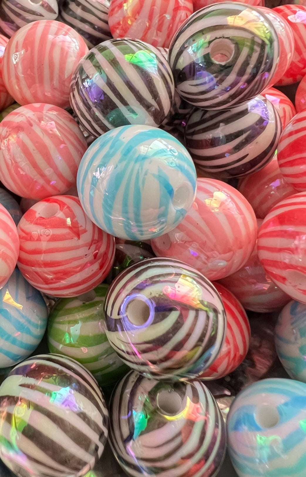 B14- (10PCS) 16mm Mixed Color Zebra stripes UVAB Bubblegum Acrylic Beads for DIY