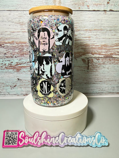 (1)- Ready To Ship Colorful WEDNESDAY Design 16OZ ACRYLIC Snow Globe Tumbler