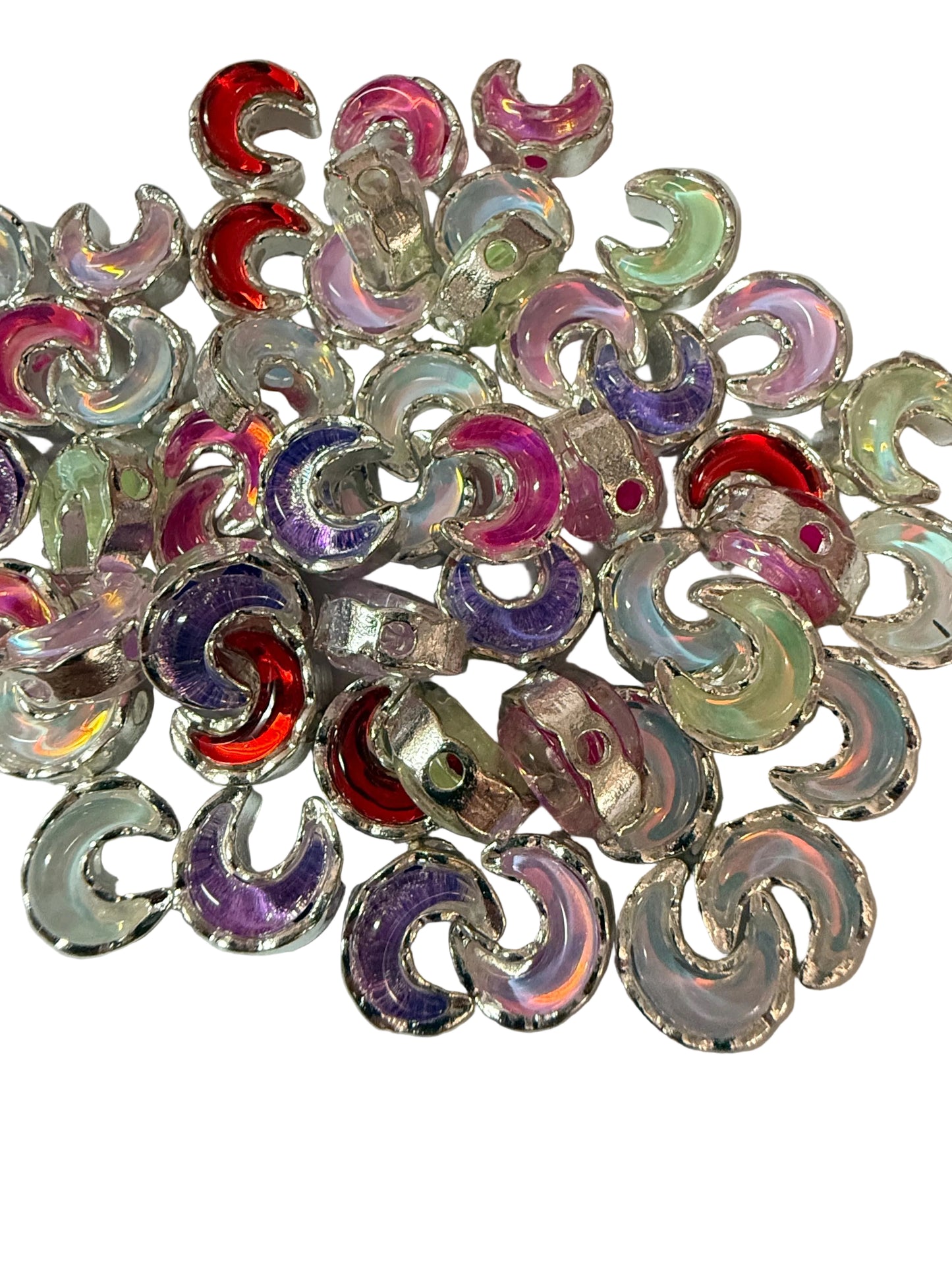 R159- (5PCS) Small 13mm High Quality Alloy Rhinestone Moon Mixed OPAL Color Beads for DIY