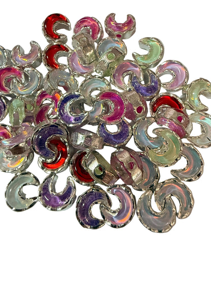 R159- (5PCS) Small 13mm High Quality Alloy Rhinestone Moon Mixed OPAL Color Beads for DIY