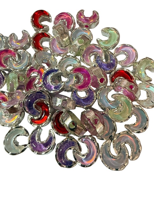 R159- (5PCS) Small 13mm High Quality Alloy Rhinestone Moon Mixed OPAL Color Beads for DIY