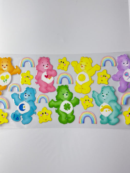 C3- Colorful Bright Care Bears with Rainbows 16OZ UV DTF Transfer Wrap/Sticker for Cup/Tumbler