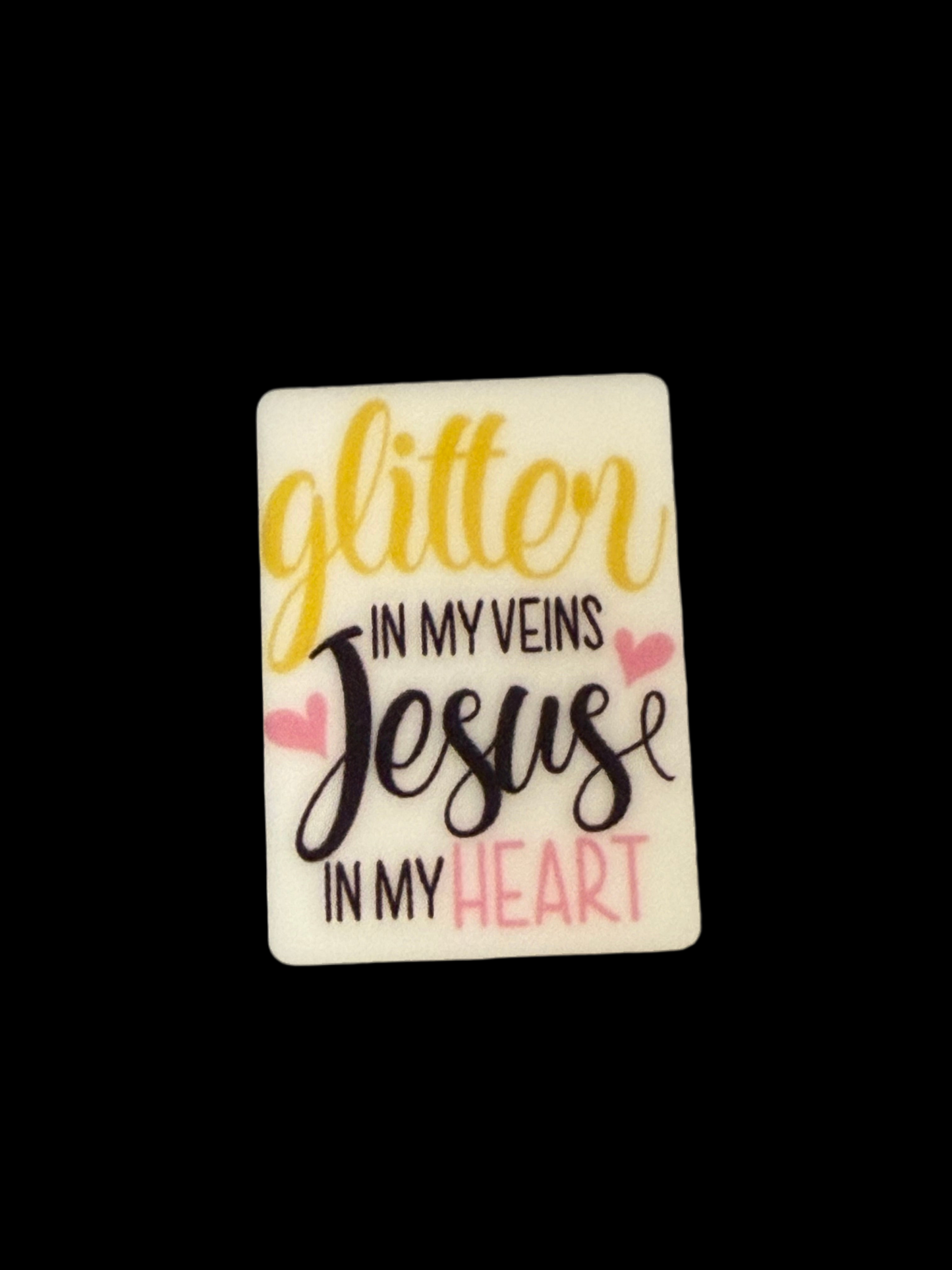 F/R8- (1)PC 1.2" Glitter IN MY VEINS Jesus IN MY HEART Focal Bead for DIY Keychains, Wristlets, Cup Charms, Car Charms ETC