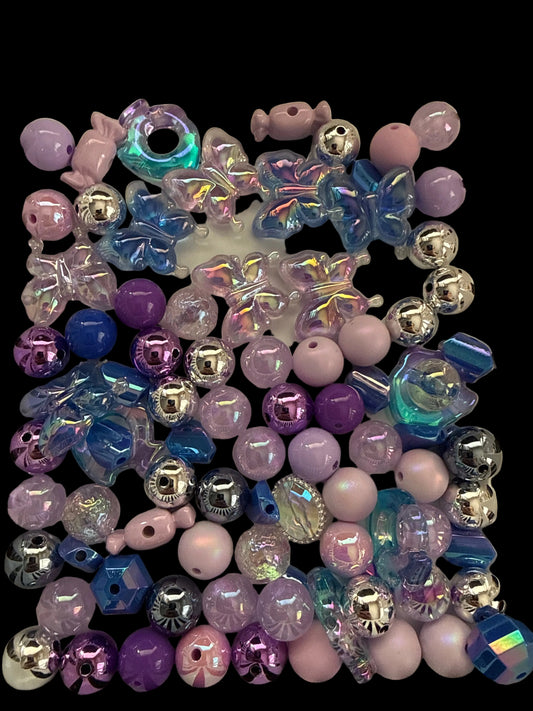 BM3- 200gm of MIXED Purples/Blues/Silver Colors Acrylic Beads For DIY
